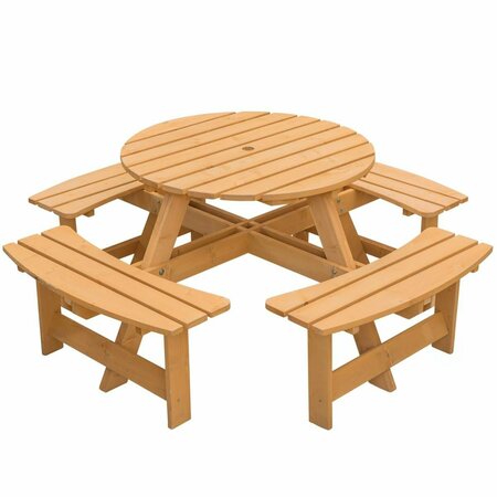 KD MUEBLES DE DORMITORIO Wooden Outdoor Patio Garden Round Picnic Table with Bench, 8 Person, Stained KD2641904